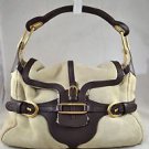 JIMMY CHOO TULITA SHEARLING BROWN LEATHER TRIM SHOULDER BAG