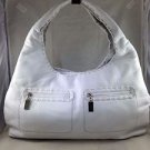 DONALD J PLINER WHITE LEATHER BEIGE STITCH TWO STRAP HOBO BAG