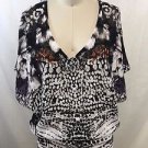 ALBERTO MAKALI BLACK/ WHITE/ PURPLE PERFORATED DOLMAN SWEATER SIZE M