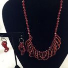 .925 Sterling Silver Red Beaded Necklace and Earrings 16"