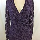 PAPILLON BLANC PLUM LACE WRAP RUFFLE BLOUSE SIZE M