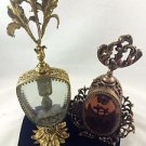 (2) ORMOLU   FILIGREE & LEAF DESIGN PERFUME BOTTLES GOLD TONE