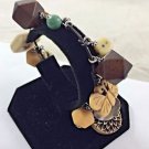 Beaded, Butterfly, Carved Char Leather wrapped .925 Sterling Silver Bracelet 7"