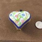 LIMOGE WHITE W/ BLUE TRIM HEART W/FLOWERS TRINKET BOX  W/ GOLD TONE TRIM