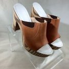 MAISON MARTIN MARGIELA BROWN LEATHER WOODEN PLATFORM OPEN TOE HEELS SIZE 40