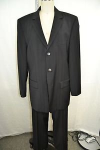 HUGO HUGO BOSS BLACK WOOL PINSTRIPED SUIT SIZE 38 R