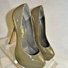 YVES SAINT LAURENT YSL OLIVE PATENT LEATHER PLATFORM PUMPS SIZE 38