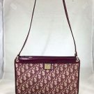 CHRISTIAN DIOR VINTAGE BURGUNDY LEATHER SIGNATURE FABRIC SHOULDER BAG
