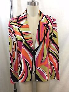 MING WANG PINK/ ORANGE/ LIME ABSTRACT PRINT HOOK KNIT BLAZER SIZE S