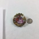 Vintage Limoges Round Flower Shaped  Garden Scene Ceramic Brooch