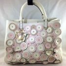 CAROLINA HERRERA CREAM/ PINK CIRCLE CUTOUT DETAIL LEATHER TOTE BAG RET $1,500