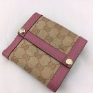 GUCCI BEIGE SIGNATURE PINK LEATHER TRIM TRIFOLD WALLET