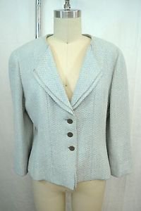 CHANEL AUTHENTIC BLUE/CREAM WOOL TWEED 3 BUTTON BLAZER SIZE 42