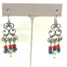 STERLING .925 TURQUOISE PEARL BROWN STONE DROP EARRINGS