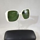 THE ROW BY LINDA FARROW LARGE WHITE SQUARE SUNGLASSES W/ GREEN LENS