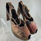 ELISA FERRARI FLORAL SUEDE VELVET SOLE PEEP TOE EMBOSSED HEELS SIZE 10