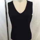 ST JOHN BLACK KNIT SCALLOP TRIM V-NECK TANK SIZE P