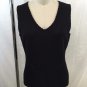 ST JOHN BLACK KNIT SCALLOP TRIM V-NECK TANK SIZE P