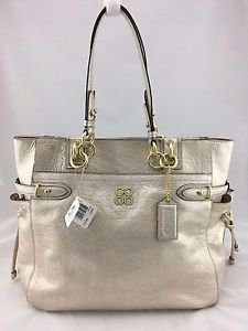 COACH METALLIC LEATHER GOLD HARDWARE TWO STRAP TOTE RETAIL $358