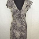 LEONARD PARIS VINTAGE GRAY LEOPARD PRINT SILK RUFFLE DRESS SIZE LARGE