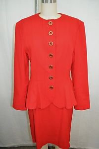 LOUIS FERAUD VINTAGE RED MULTI BUTTON DOWN SKIRT SUIT SIZE 8