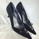 STUART WEITZMAN BLACK FABRIC PATENT BOW KITTEN HEELS SIZE 6.5 M