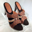 ISABELLA FIORE BROWN LEATHER ORANGE BEAD WOODEN MULES SIZE 10