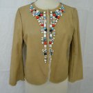 ROZAE NICHOLS BEIGE GENUINE LEATHER EMBELLISHED BEADING JACKET SIZE 10 MEDIUM