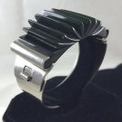 VINTAGE ribbed DARK green BAKELITE and Stainless Steel BRACELET TESTED
