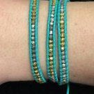 Chan Luu 22” Wrap Bracelet Turquoise Wrap Leather Gold Beads .925 Clasp