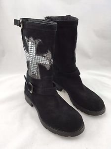 SESTO MEUCCI BLACK SUEDE SILVER BEAD EMBELLISHED ANKLE BOOTS SIZE 37.5