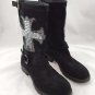 SESTO MEUCCI BLACK SUEDE SILVER BEAD EMBELLISHED ANKLE BOOTS SIZE 37.5