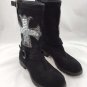 SESTO MEUCCI BLACK SUEDE SILVER BEAD EMBELLISHED ANKLE BOOTS SIZE 37.5