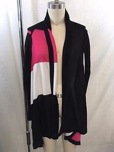 EXCLUSIVELY MISOOK PINK/ BLACK/ WHITE BLOCK OPEN LONG CARDIGAN