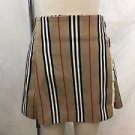 BURBERRY LONDON BEIGE STRIPED PLEATED TWO BUCKLE WRAP MINI SKIRT SIZE 6
