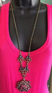 GERARD YOSCA VINTAGE  GOLD TONE PURPLE RED STONE CHAIN NECKLACE RETAIL $324.00