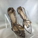 VIVA BROWN/ BEIGE SNAKE EMBOSSED STRAPPY KITTEN HEELS SIZE 10