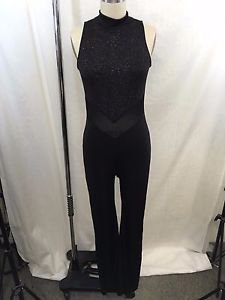 PERFORMA DANCEWEAR BLACK GLITTER SHEER MESH CONTRAST JUMPSUIT SIZE M