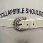 ESCADA CREAM/ WHITE LEATHER SILVER TONE BUCKLE BELT SIZE 44