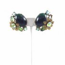 VINTAGE SELRO SELINI CLIP FLOWER EARRINGS GOLDTONE ENAMEL COSTUME JEWELRY