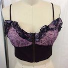 FREE PEOPLE BROWN PURPLE FLORAL PLAID RUFFLE ZIP FRONT KNIT CROP BUSTIER SIZE M