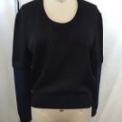 ST JOHN BASICS BLACK/ NAVY CONTRAST L/S CREWNECK SWEATER SIZE S