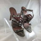 ALAIA PARIS GREEN/ BROWN SNAKE EMBOSSED ANKLE CUFF HEELS SIZE 38