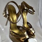 SERGIO ROSSI BRONZE METALLIC PLATFORM ANKLE BUCKLE STRAP HEELS SIZE 38.5
