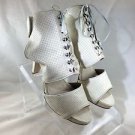 MADISON HARDING CREAM PERFORATED LEATHER ANKLE CUFF BOOTIE HEELS SIZE 9.5