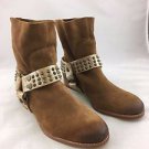 ZADIG & VOLTAIRE ARCADE BROWN SUEDE METALLIC HARNESS ANKLE BOOTS SIZE 7.5 M