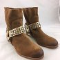 ZADIG & VOLTAIRE ARCADE BROWN SUEDE METALLIC HARNESS ANKLE BOOTS SIZE 7.5 M