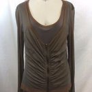 PEOPLE LIKE FRANK CAMEL ZIP OVERLAY MESH SLEEVE SCOOP NECK BLOUSE SIZE M