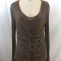 PEOPLE LIKE FRANK CAMEL ZIP OVERLAY MESH SLEEVE SCOOP NECK BLOUSE SIZE M