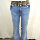 ROBERTO CAVALLI MEDIUM WASH GOLD SEQUIN WAIST STRAIGHT LEG JEANS SIZE 40